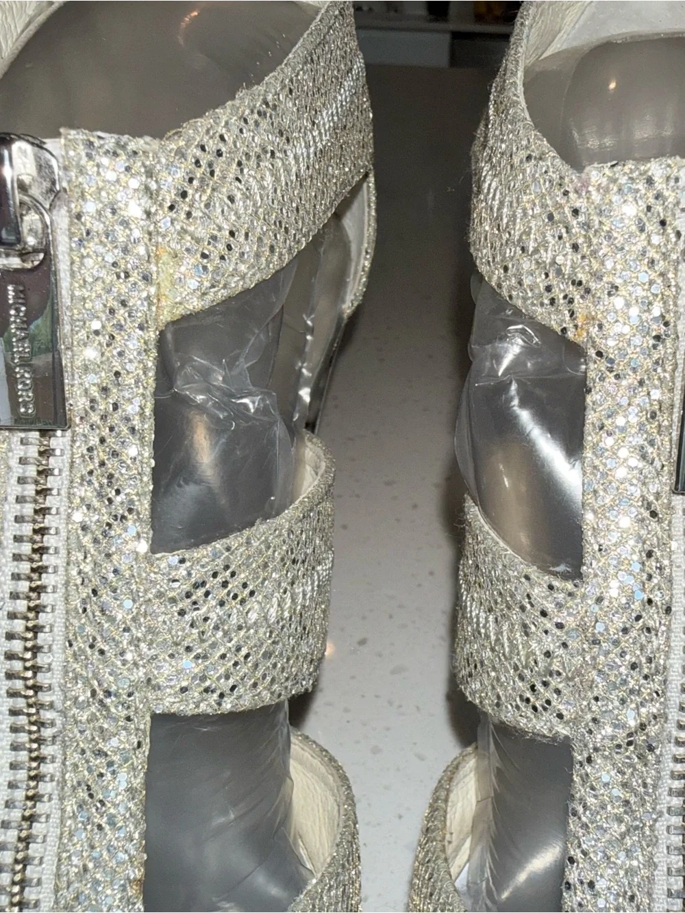 Michael Kors Silver Glitter Cutout High Heel Sandals